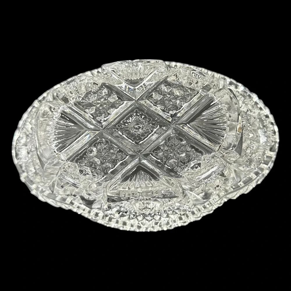 Vintage Imperial Glass Nucut EAPG Oval Nut Dish Sawtooth Pressed Glass‎ 6.5